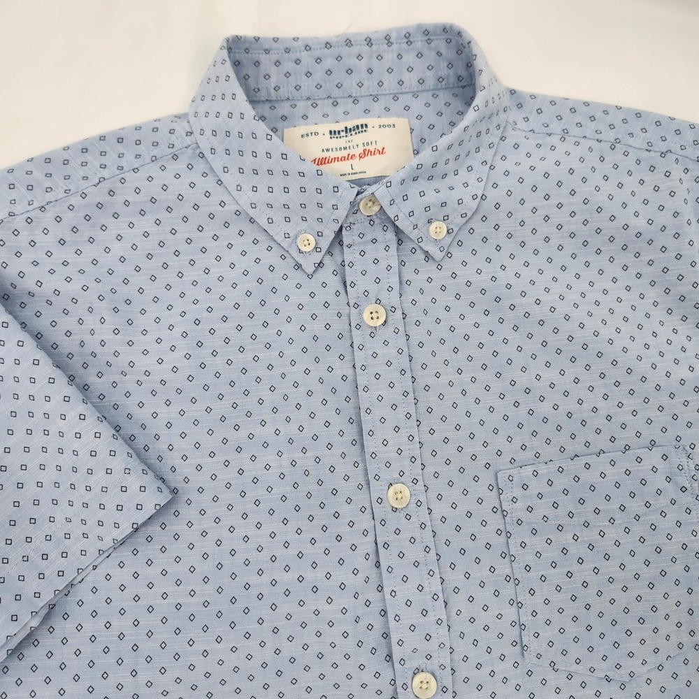 Urban Pipeline Blue Diamond Button Down Camp‎ Shirt Mens Large Surf Beach Casual